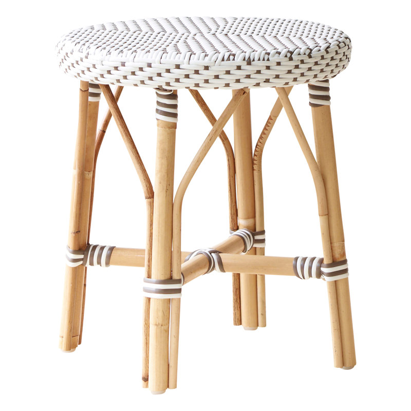 Jordyn Simone Rattan Bistro Stool, White with Cappuccino Dots