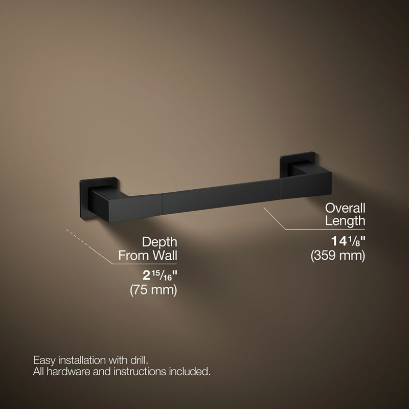 Honesty Towel Bar, Matte Black, 12"W
