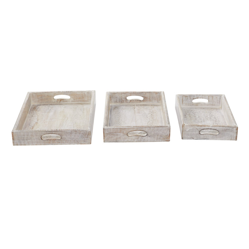 Bancora Solid Wood Tray - Set of 3