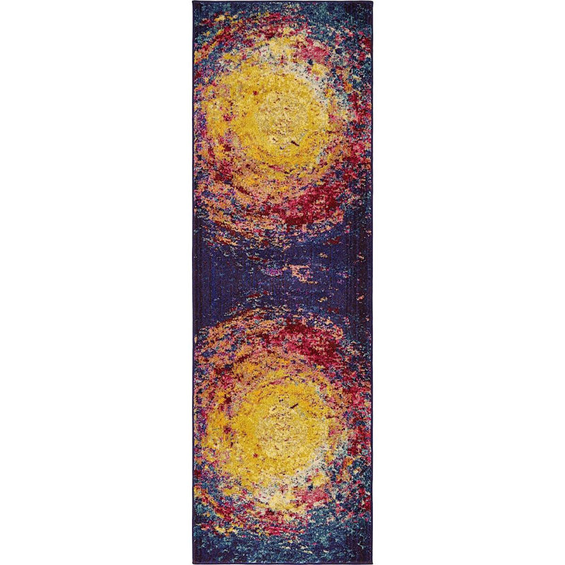 Tapis abstrait jaune / mauve Eddins, Tapis de couloir 2 pi 7 po x 10 pi