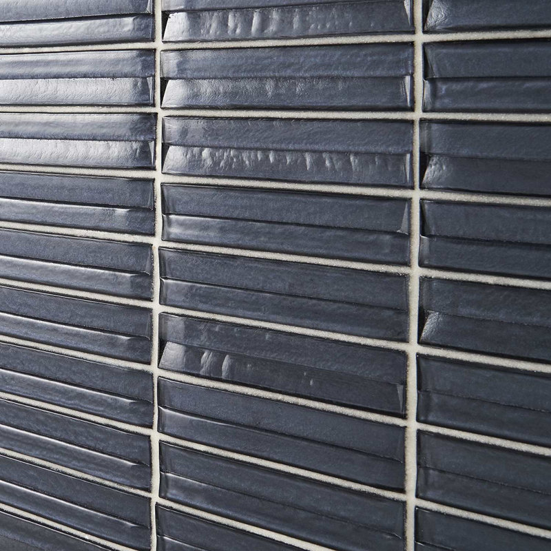 Maya Stacked 12x12 Polished Glass Mosaic Tile, Stacked Midnight