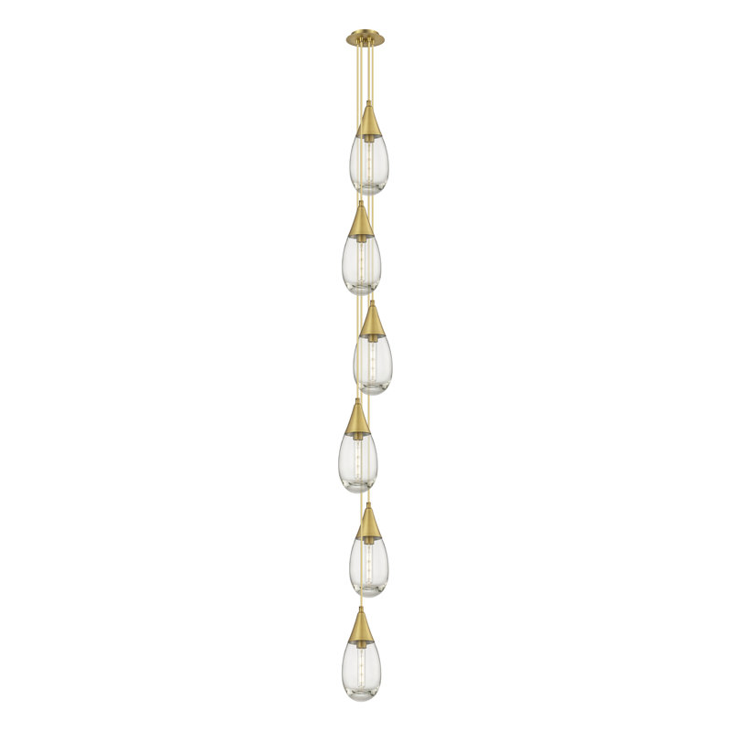 Luminaire suspendu grappe 6 lumières Stoltzfus, Laiton brossé, Transparent