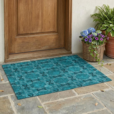 Tapis intérieur antidérapant lavable antidérapant 3 pi x 5 pi bleu sarcelle