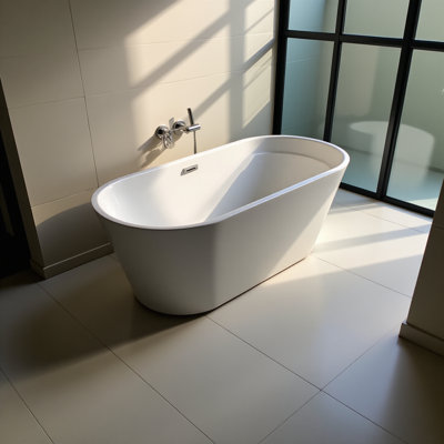 59" Acrylic Freestanding Bathtub, Stand Alone Soaking Tub, Glossy White Acrylic, Toe-tap Chrome Drain, Cupc Certified