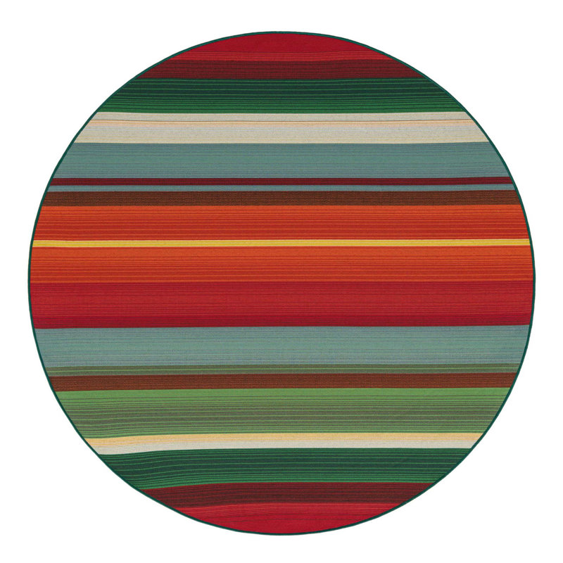 Meliton Washable Striped Indoor / Outdoor Rug, Round 6'1"