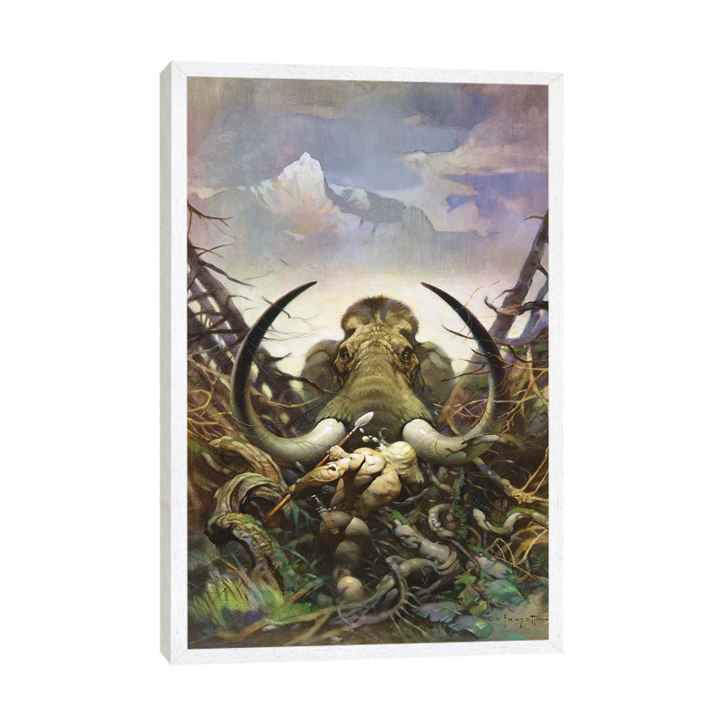 The Mammoth by Frank Frazetta - Painting on Canvas, White Framed, 101.6 cm H x 66.04 cm W