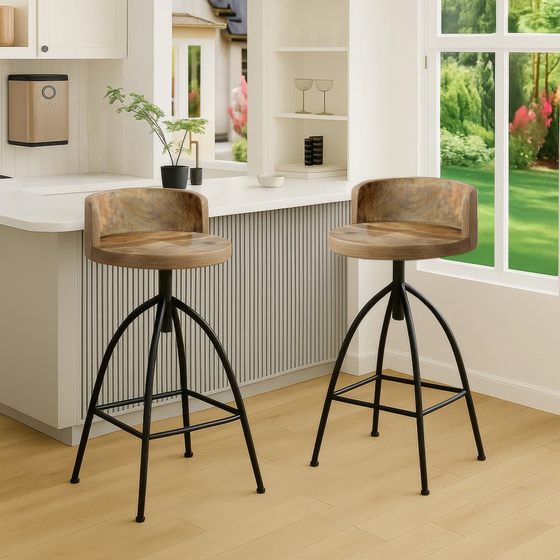  Pia Adjustable Extra Tall Barstool with Mango Wood Seat-32"H, Extra Tall (32” Seat Height)
