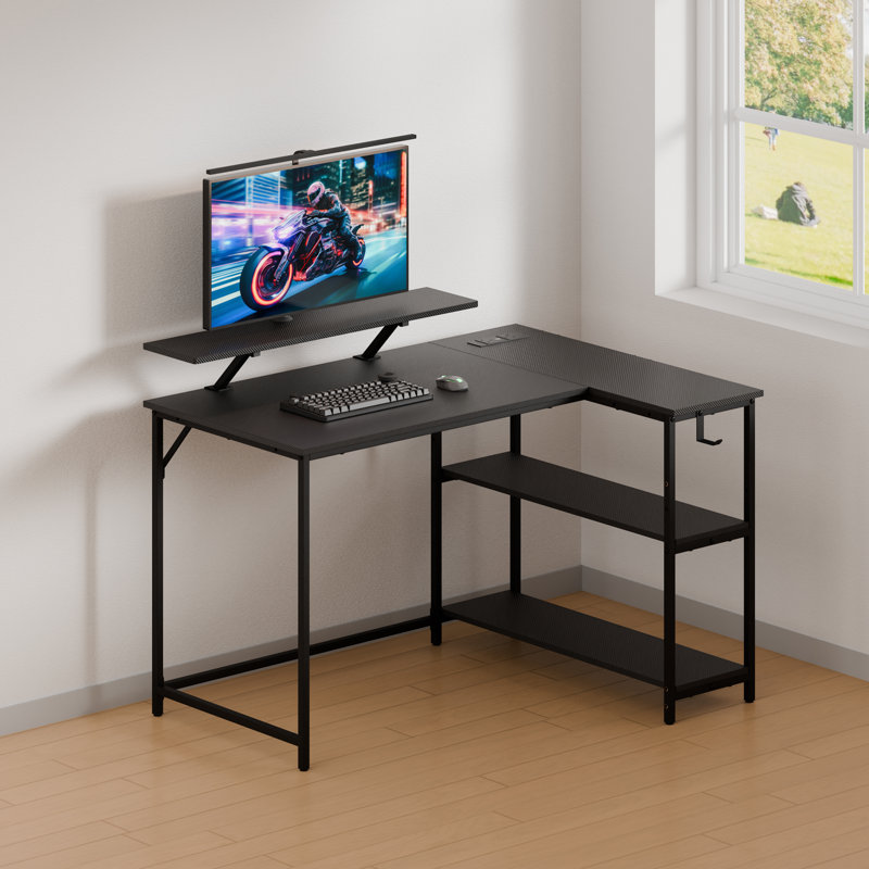 Daniyel Metal Base Computer Desk with Power Outlet, Black