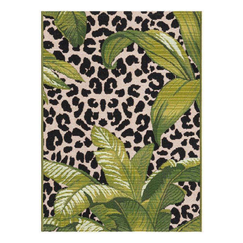 Asuna Green Andromeda Indoor/Outdoor Modern Rug, Rectangle 3'3" x 5'3"