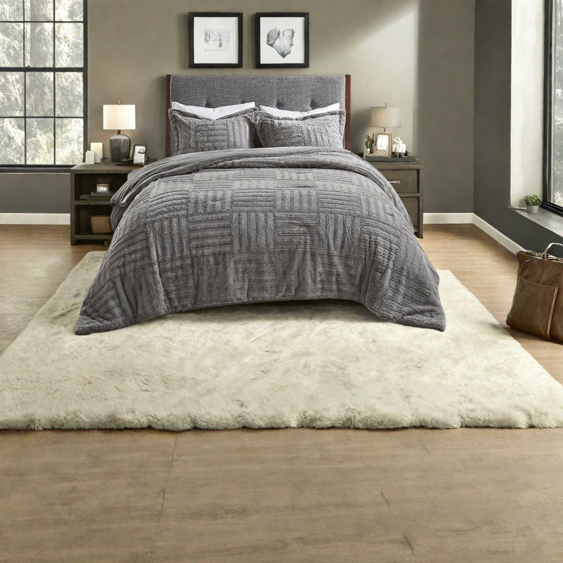 Ensemble de literie luxueux en fausse fourrure, motif damier moderne, pour un confort douillet