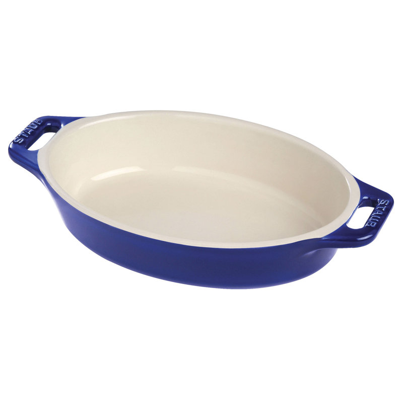 Staub Ceramic Oval Baking Dish, Dark Blue, 2.4"H x 14.5"L x 10.8"W
