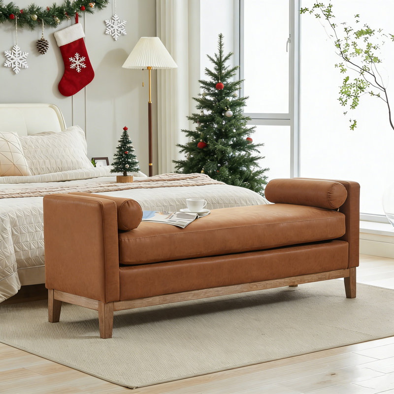 Banc rembourré de 66 po pour le lit d'une chambre, Brun, Brun