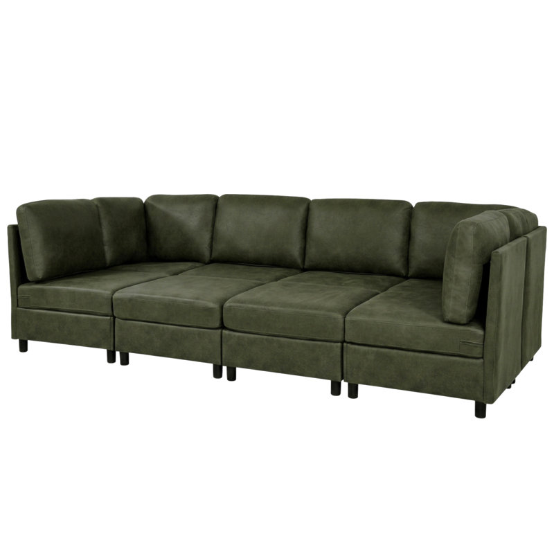 Canapé modulaire en similicuir rembourré, 34" H x 124" W x 91.5" D