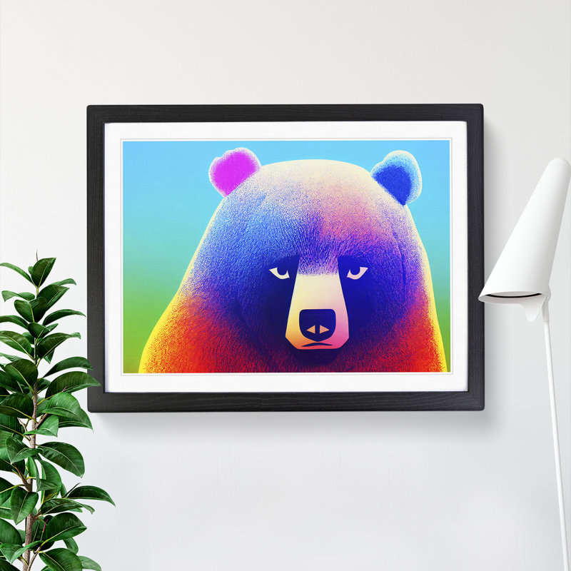 Fascinating Bear Abstract - Single Picture Frame Print, Black, 46cm H x 64cm W x 2cm D