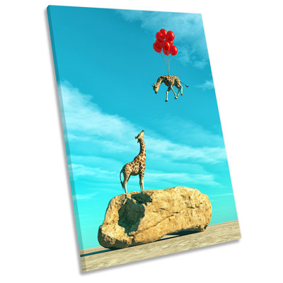 Giraffe Balloons Surrealism - Wrapped Canvas Print