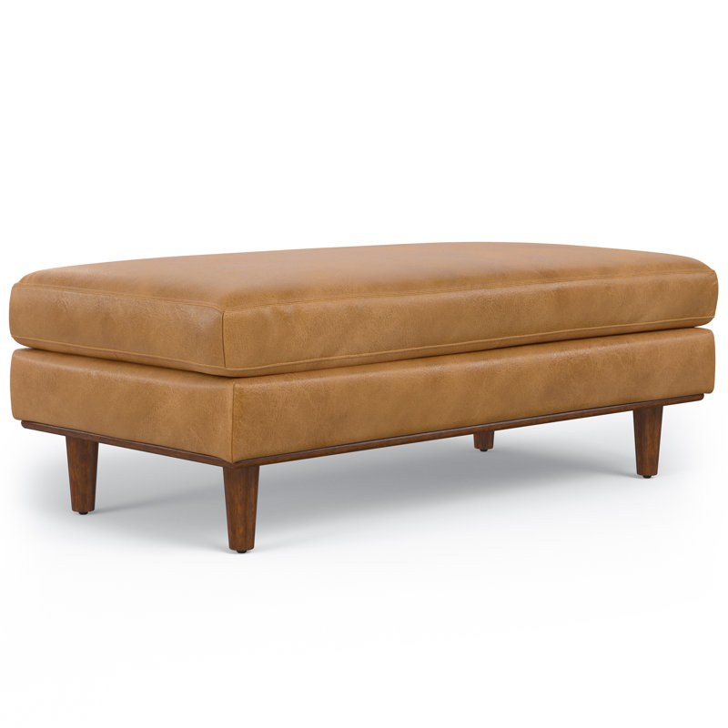 Morrison 49"W Large Upholstered Ottoman with Solid Wood Legs, Sienna