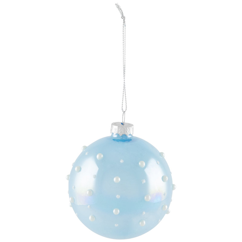 Shiny Glass Ball Christmas Ornaments With Pearl Drops - 3" (80Mm) - Blue And Green - 4Ct