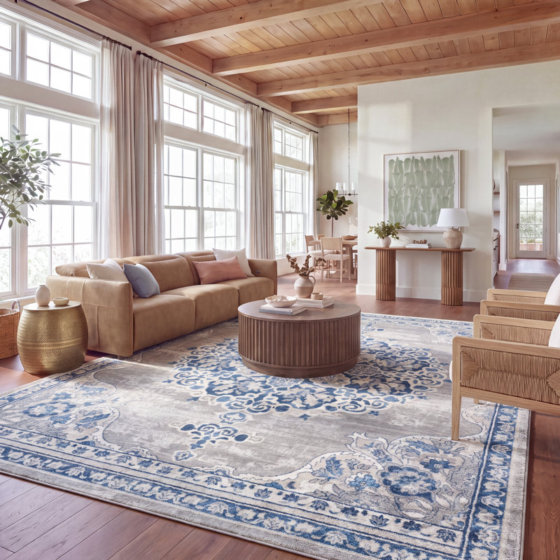 Barcus Light Gray/Blue Rug, Rectangle 10' x 13'