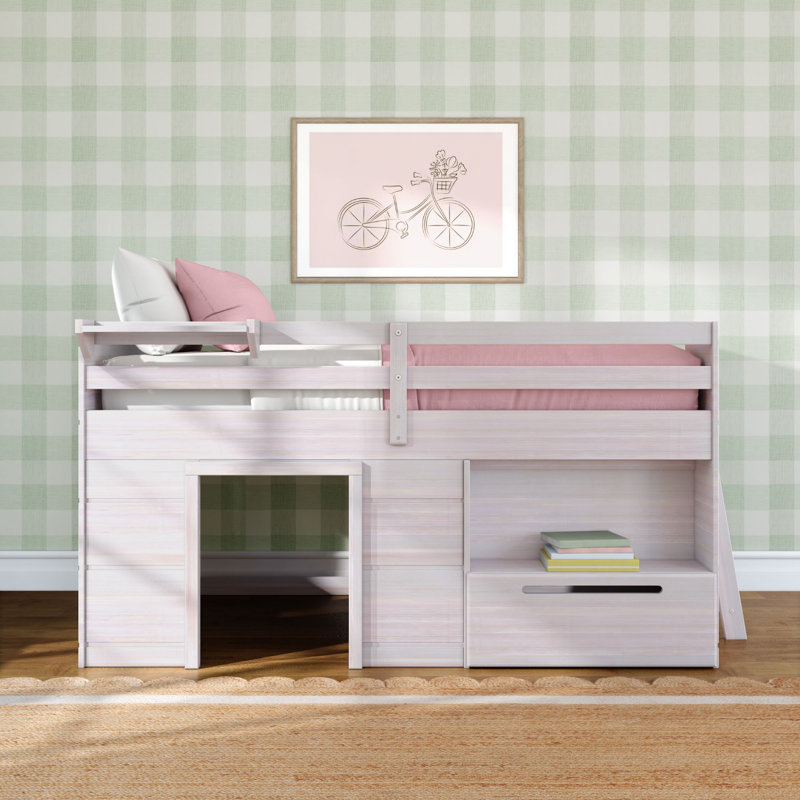 Purdy Hill Kids Twin Loft Bed with Drawers, White Wash