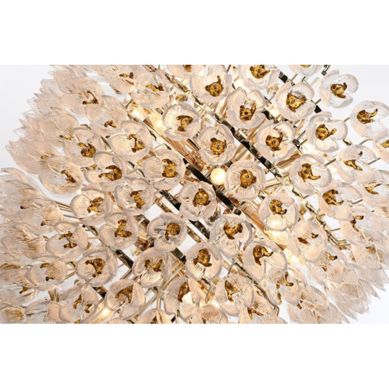 Lustre large en verre Murano Glorya II, Laiton brossé, Givré, H 30 po x l 29 po x P 29 po