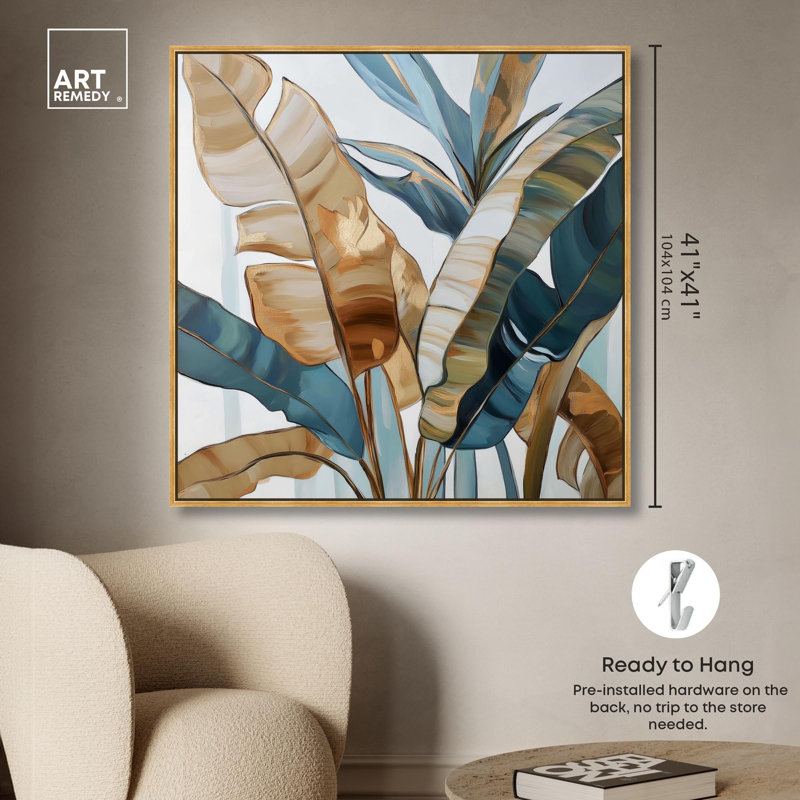 «Paradise Fronds II», art floral tropical par , H 41 po x l 41 po, Cadre flottant doré
