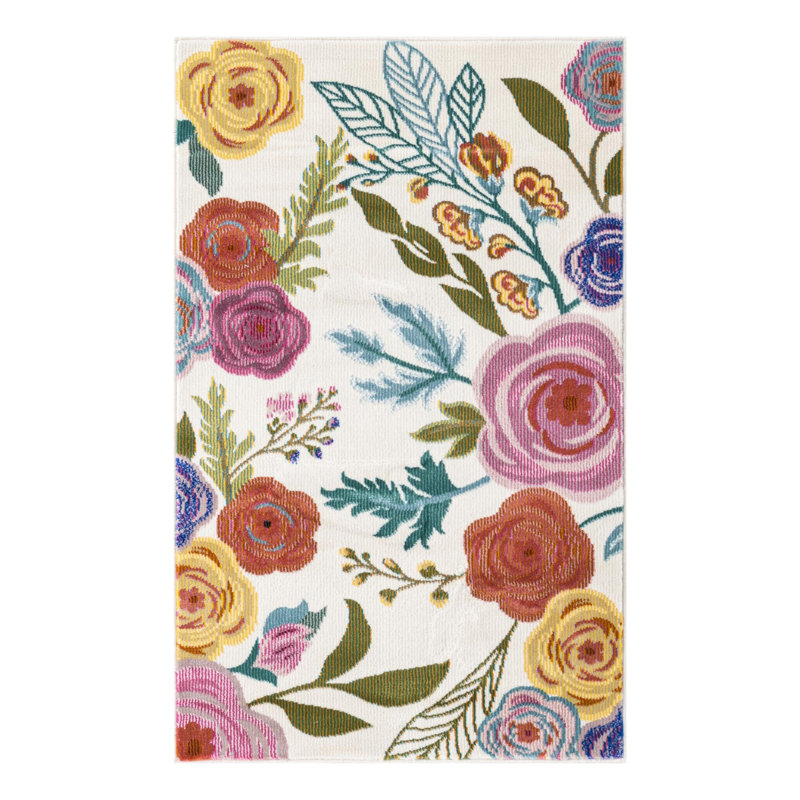 Tapis ivoire à motif floral Daignault, Rectangulaire 2 pi x 3 pi