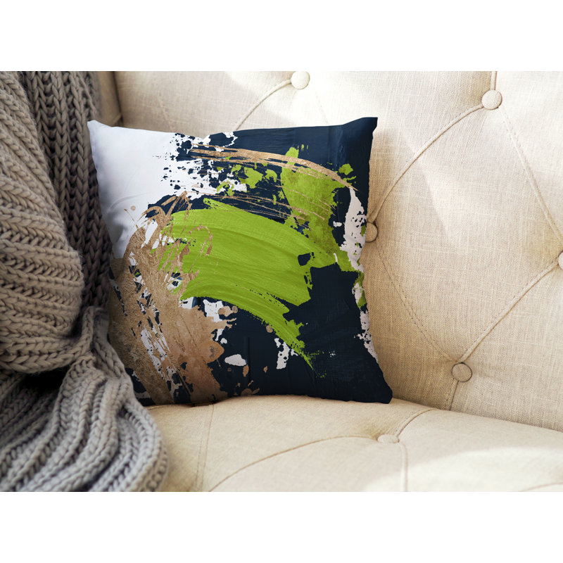 Wintta Abstract Outdoor Reversible Throw Pillow, 17W" x 17H", Chartreuse/Navy Blue/Gold 