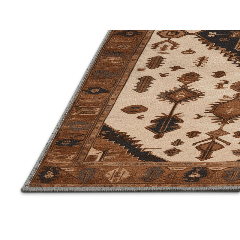 Machine Washable Persian Brown Area Rug, Round 6'
