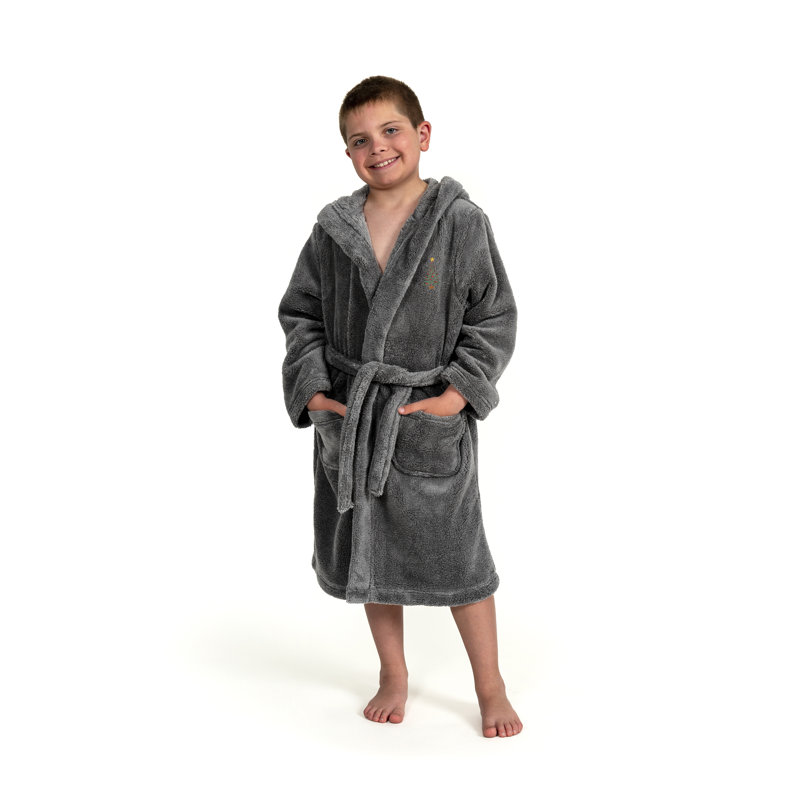 Peignoir à capuche double 100% polyester Linum Kids - Arbre de Noël, Gris, L