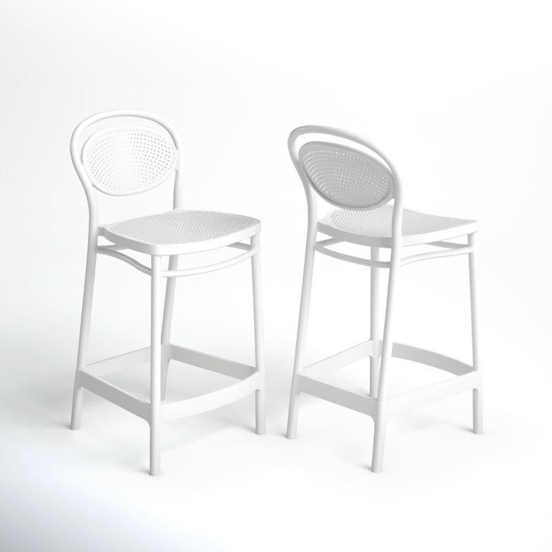 Tabouret de bar pour le patio Farrah, Blanc, Tabouret de comptoir (siège d'une hauteur de 25,6