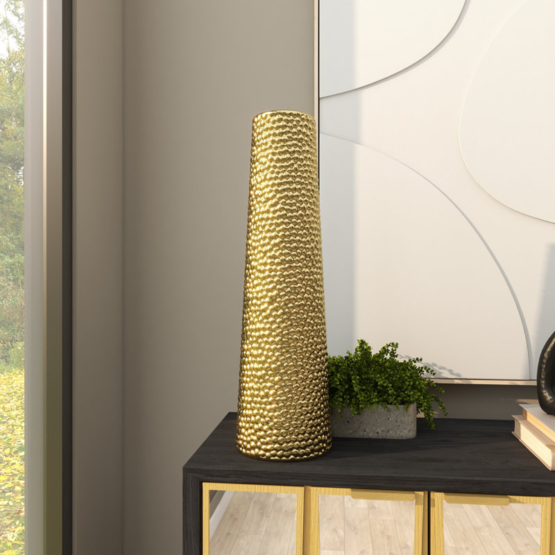 Grand vase décoratif en céramique Akerra, H 25 po x l 7,2 po x P 7,15 po, Doré