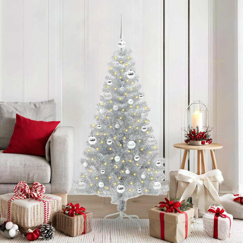vidaXL Christmas Tree with 300 LEDs with Stand Silver PET, 4.92 ft