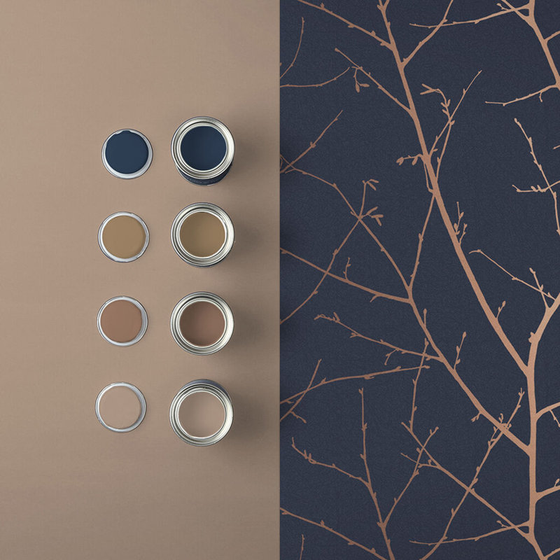 Boreas Floral Metallic Wallpaper Double Roll, Navy/Copper