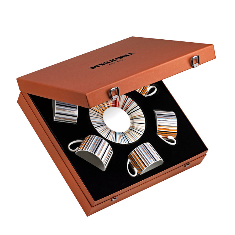 Missoni Tea Cup & Saucer Stripes Jenkins 148 Luxury Box Set 6 Pcs. Diam. 3.3", H 2.3", Cap. 7.5 Oz, Saucer Dim. 6"