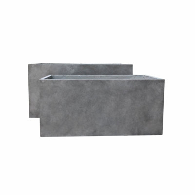 Tali 2 Piece Lightweight Modern Rectangle Outdoor Planters, 31 and 23 Inch Long, Natural Concrete Set