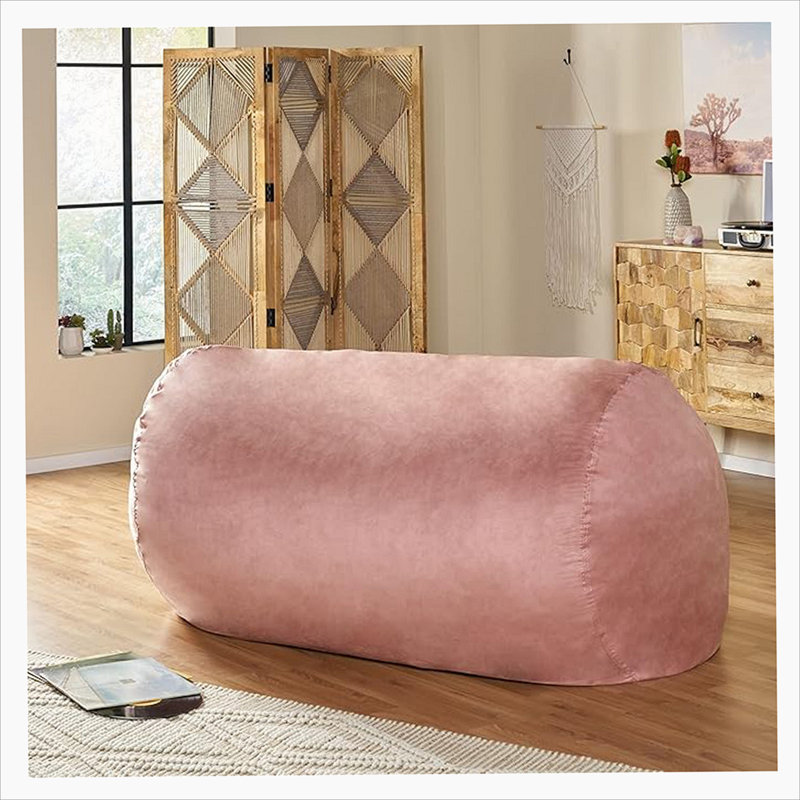 Comfortable Suede Bean Bag for Relaxation and Stylish Décor, 33" H x 70" W x 45" D, Black Microfiber
