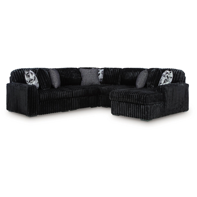 Canapé modulaire avec méridienne 6 pièces Irie, Polyester noir, 40" H x 122" W x 151" D, Orienté à gauche (vu de face)