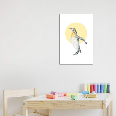 Aquarelle, pingouin avec cercle jaune - impression d'art graphique