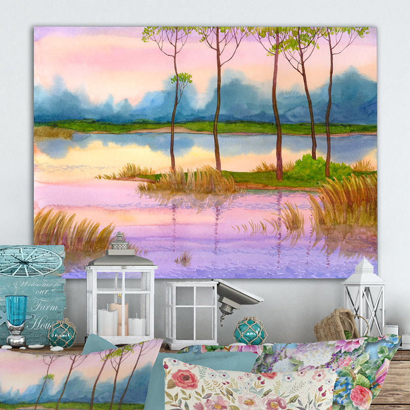 «Spring Sunrise By The Lake», reproduction d'art sur toile encadrée, H 12 po x l 20 po x P 1 po, Toile tendue