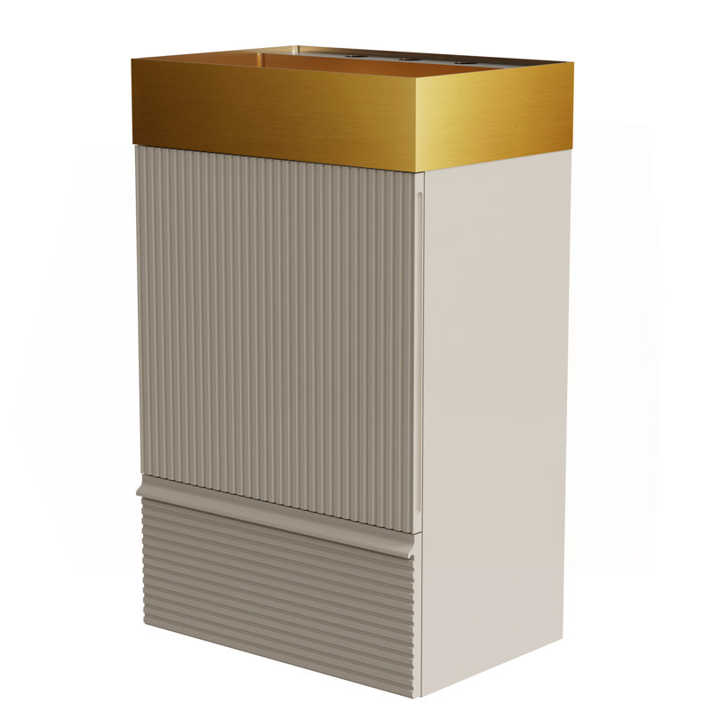 Gada 20" Striped Cashmere Grey Bathroom Vanity With Integrated Brushed Gold 304 Stainless Steel Bathroom Sink, Freestanding Bathroom Cabinet For Modern Bathroom, KD