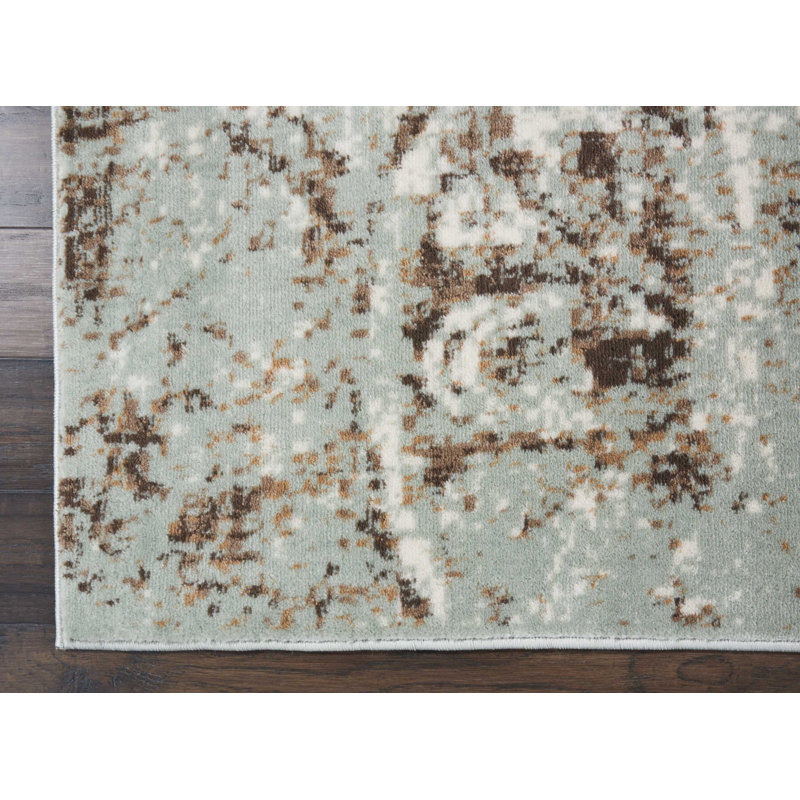 Tapis géométrique bleu clair Laceyville, Carré 8 pi