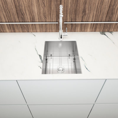 Évier de cuisine encastré à simple cuve de 14 pouces de profondeur 18 en acier inoxydable 304 de calibre 9, avec drain en forme de X et grille de vaisselle de calibre 14 po x 18 po x 9 po, patin en caoutchouc 3 m