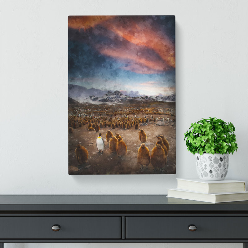 King Penguins And Mountains - Wrapped Canvas, 91cm H x 60cm W x 4cm D