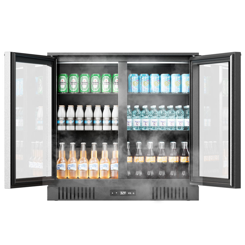 Undercounter Beverage Refrigerator With Glass Door, Bar Cooler Commercial Display Fridge For Beer Drink Soda With Temperature Control, 7.2cu. Ft. Large Capacity