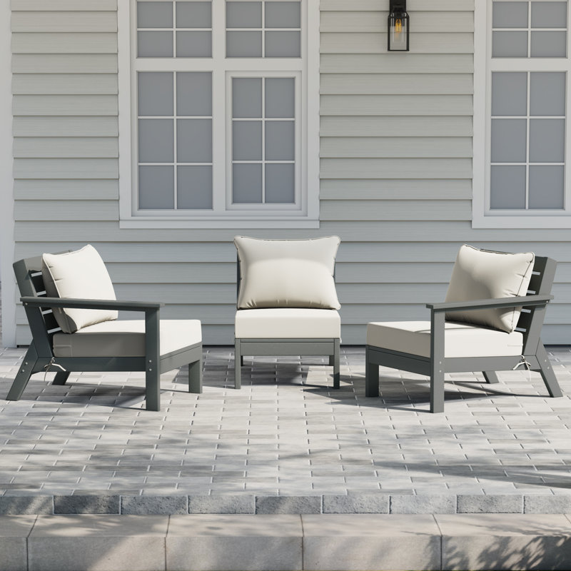 3-Piece Deep Seating Set With Cushions, Gray, White