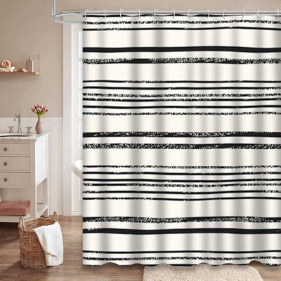 Rideau de douche abstrait à rayures abstraites blanc avec 12 crochets