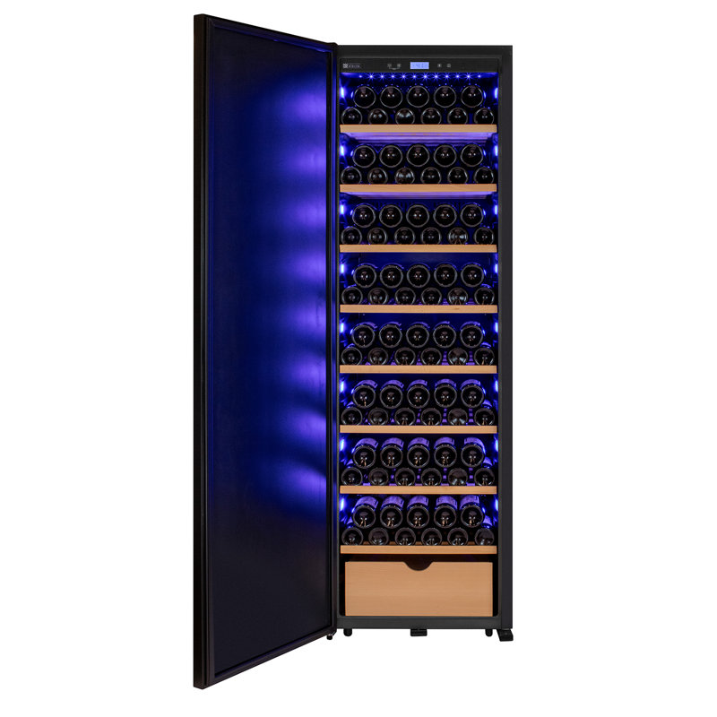 185 Bottle Single Zone Wine Vault With Solid Black Hinge Door, Right Handed