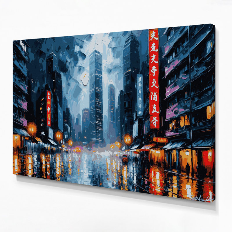 Cities Hong Kong Grey Canvas Wall Art, 11" H x 14" W