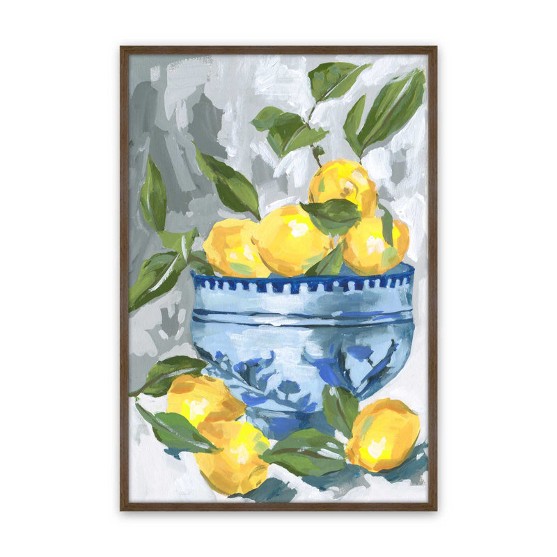 Indigo et citron II par Melissa Wang, reproduction d'art sur toile, H 16 po x l 12 po, Encadrement ouvert sans papier mat