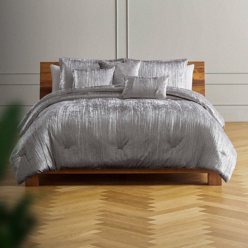  Silver Fabric 7 Piece Comforter Set, King Comforter + 6 Additional Pieces